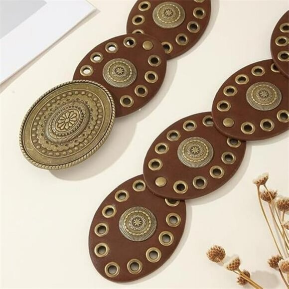 Womens Western Disc Belt Wide Boho Concho Waist Belt for Jeans Dress Skirt - Picture 4 of 7